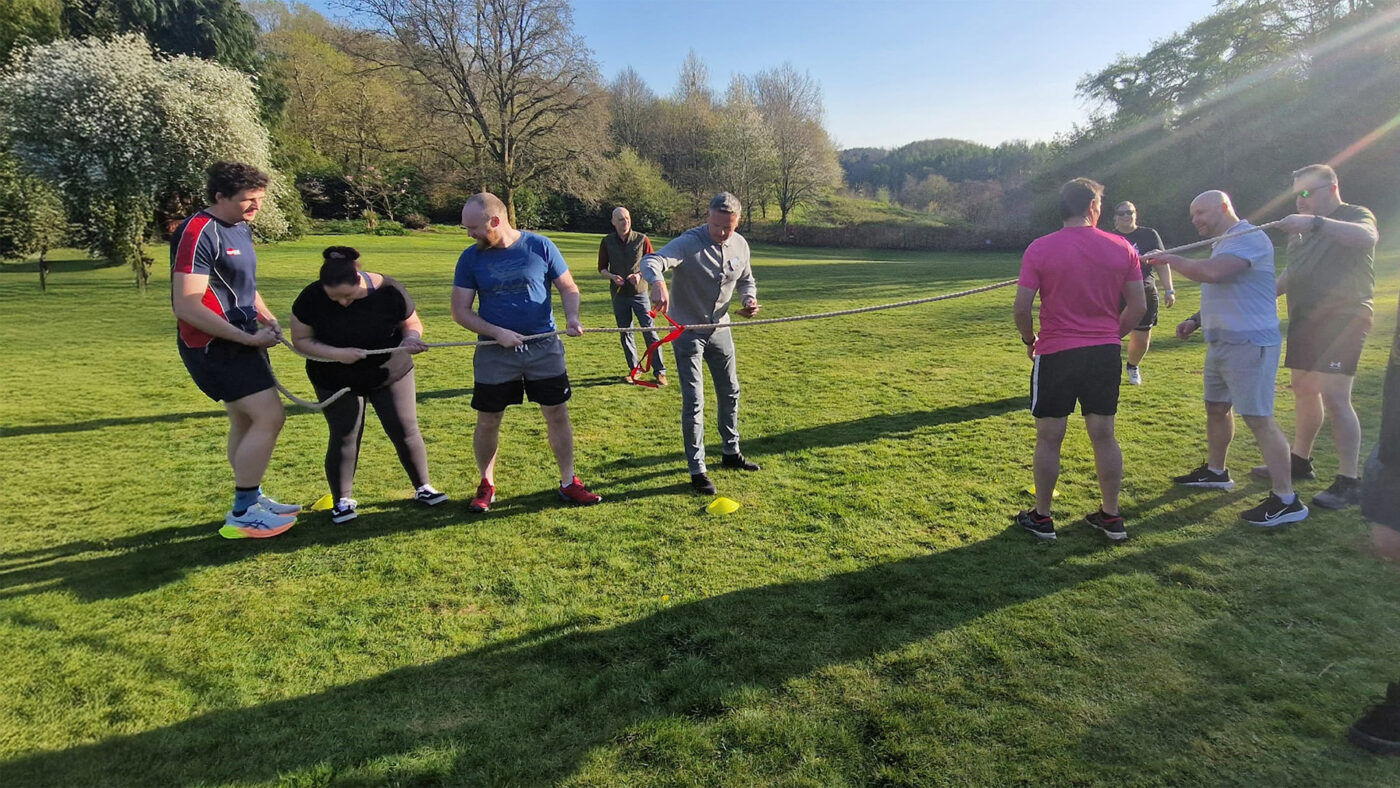 Tug of war outside Tortworth Court